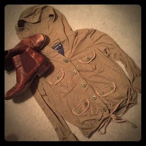 Army Green Cargo Tie-Waist Button-down